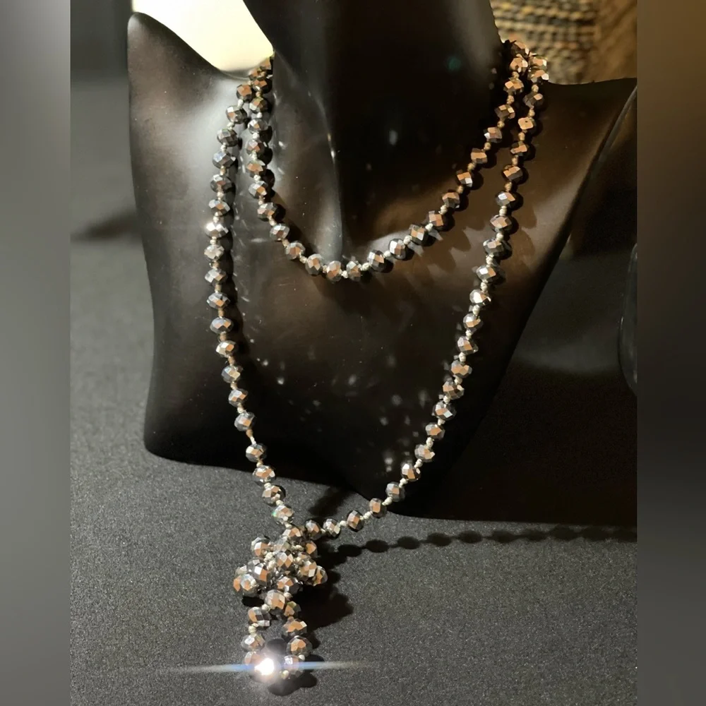 Vintage Style Choker Necklace - Gray Marcasite Color Glass Crystal Necklace - Picture 1 of 3